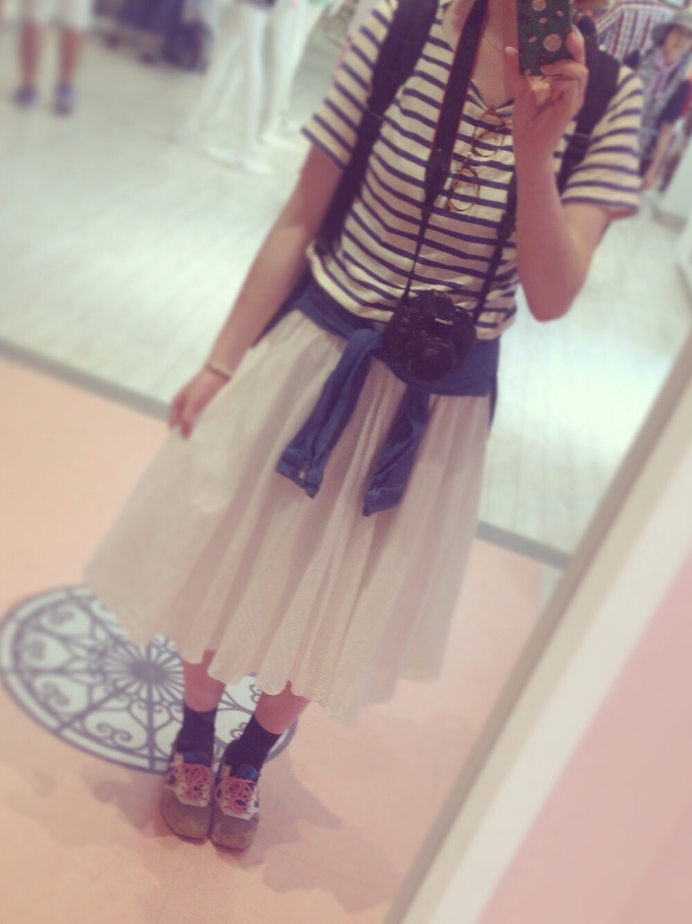 「#nb、＃ボーダー、#白スカート」｜「アイテム（スカート、ホワイト系）」を使った、りろちゃんさん（レディース・167cm）の夏コーディネートの1枚目の写真