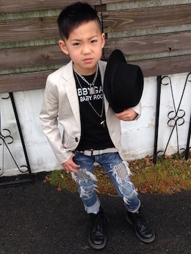 「GENERATOR（ジェネレーター）のアイテム（テーラードジャケット）」を使った、えみぃmamaさん（キッズ・110cm）の冬コーディネート