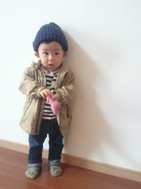 「アイテム（ナイロンジャケット）」を使った、komanさん（キッズ・80cm）の秋コーディネート