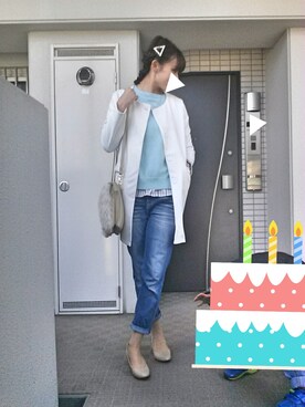 「スリットニット」｜「アイテム（ジャケット/アウター）」を使った、ぺるもっちさん（レディース・162cm）の冬コーディネート