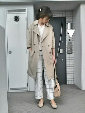 「ウィンドウペン」｜「アイテム（トレンチコート）」を使った、ぺるもっちさん（レディース・162cm）の春コーディネート