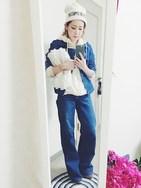 「ブルー x ホワイト」｜「アイテム（デニムジャケット）」を使った、YKさん（レディース・150cm）の春コーディネート