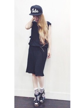 「サンダルに靴下」｜「アイテム（つなぎ/オールインワン）」を使った、YKさん（レディース・150cm）の夏コーディネート