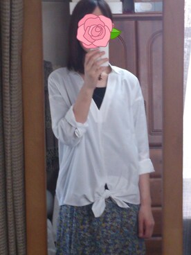 「裾結びシャツ（シャツ/ブラウス、ホワイト系）」を使った、315さん（レディース・162cm）の春コーディネート