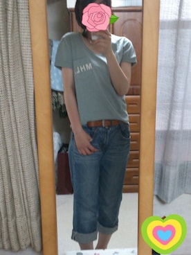 「MHL.（エムエイチエル）のPRINTED JERSEY（Tシャツ/カットソー、グレー系）」を使った、315さん（レディース・162cm）の夏コーディネート