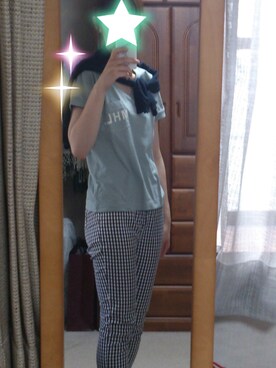 「MHL.（エムエイチエル）のPRINTED JERSEY（Tシャツ/カットソー、グレー系）」を使った、315さん（レディース・162cm）の夏コーディネート