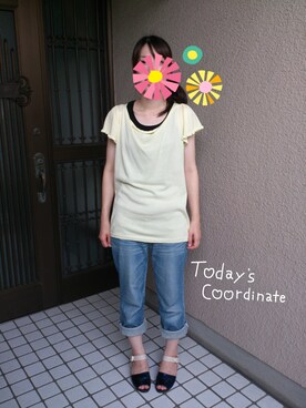 「KBF（ケイビーエフ）の金屬色調涼鞋（サンダル、ブルー系）」を使った、315さん（レディース・162cm）の夏コーディネート