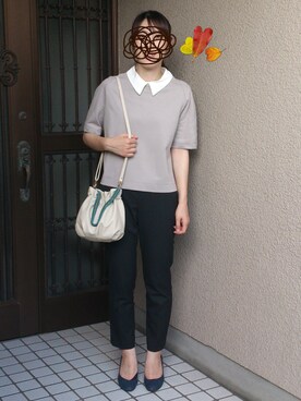 「nano universeの襟付きプルオーバー（Tシャツ/カットソー、グレー系）」を使った、315さん（レディース・162cm）の夏コーディネート