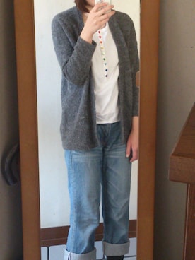 「no brand（ノーブランド）のカラフルボタンTシャツ（Tシャツ/カットソー、ホワイト系）」を使った、315さん（レディース・162cm）の冬コーディネート