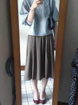 「A part by（アパートバイ）のＰＲリップルパフＰＯ８Ｓ 568842 （Tシャツ/カットソー、グレー系）」を使った、315さん（レディース・162cm）の秋コーディネート