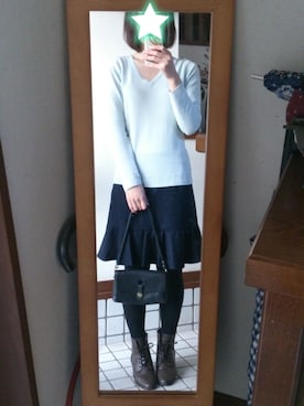 「BABYLONE（バビロン）のフラノぺプラムスカート（スカート、ブルー系）」を使った、315さん（レディース・162cm）の冬コーディネート