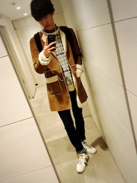 「アイテム（ムートンコート）」を使った、ｹｲｽｹ。さん（メンズ・182cm・20代）の冬コーディネート