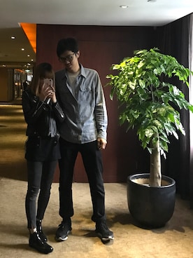 「Acne Studios（アクネストゥディオズ）のアイテム（ライダースジャケット）」を使った、Shellさん（レディース・164cm）の冬コーディネート
