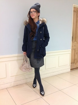 「Abahouse Devinette（ドゥヴィネット）のアイテム（ニットキャップ/ビーニー）」を使った、harunaさん（レディース・160cm）の秋コーディネート