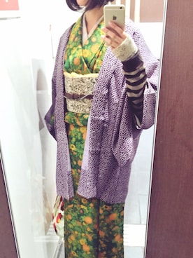 「アイテム（浴衣、グリーン系）」を使った、AZさん（レディース・155cm）の秋コーディネート