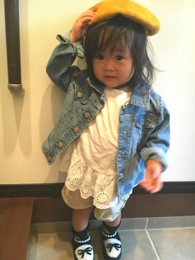 「アイテム（モカシン/デッキシューズ、ブラック系）」を使った、Ria☺︎★*さん（キッズ・90cm）の秋コーディネート