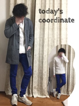 「Lee（リー）のアイテム（ステンカラーコート）」を使った、おかっぴきさん（メンズ・171cm）の冬コーディネート