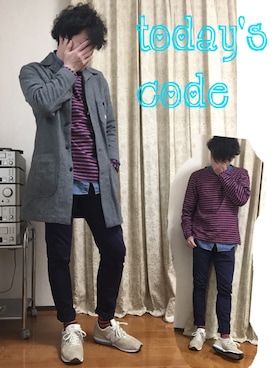 「Lee（リー）のアイテム（ステンカラーコート）」を使った、おかっぴきさん（メンズ・171cm）の冬コーディネート