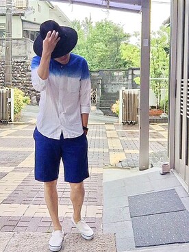 「ブルー x ホワイト」｜おかっぴきさん（メンズ・172cm）の夏コーディネート