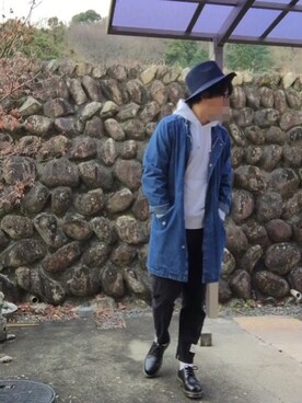「靴下チラ見せ」｜「アイテム（モッズコート）」を使った、おかっぴきさん（メンズ・172cm）の冬コーディネート