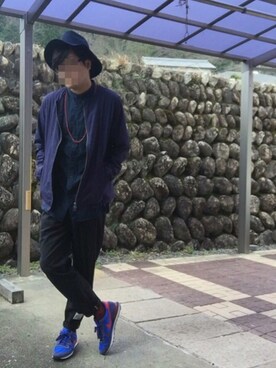 「ツバ広ハット」｜「アイテム（ノーカラージャケット）」を使った、おかっぴきさん（メンズ・172cm）の春コーディネート