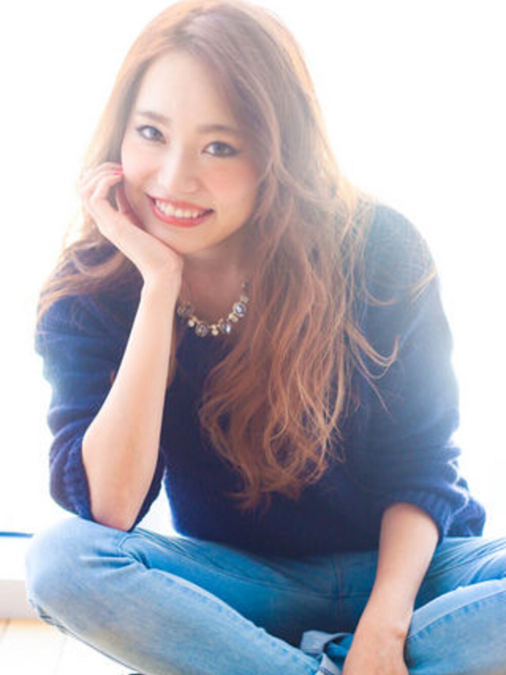 「#ニット、#knit、＃デニム、#カジュアル」｜「H&Mの長袖ニット（ニット/セーター、ブルー系）」を使った、ＮＹＮＹkatsuraさん（レディース・157cm）の秋コーディネートの1枚目の写真