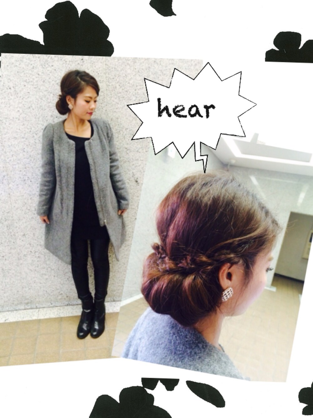 「コート、ブラック、グレー、モノトーン、ヘアアレンジ、ヘアースタイル」｜「MOUSSYのゴアブーティー（ブーツ、ブラック系）」を使った、ＮＹＮＹkatsuraさん（レディース・153cm）の秋コーディネートの1枚目の写真
