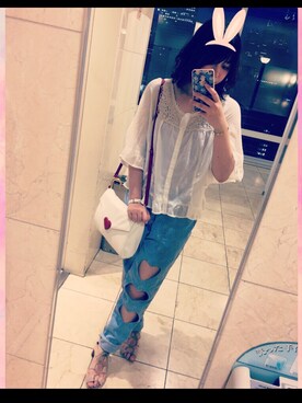 「WC（ダブル シー）のアイテム（デニムパンツ）」を使った、♡moco♡さん（レディース・168cm）の夏コーディネート
