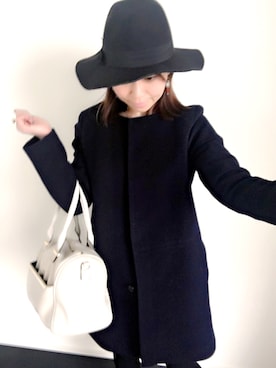 「ネイビー×ホワイト」｜「アイテム（ダウンジャケット/コート）」を使った、lino＊alohaさん（レディース・160cm）の秋コーディネート