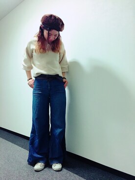「バルーン袖」｜「アイテム（ハンチング/ベレー帽）」を使った、MOGUさん（レディース・160cm）の秋コーディネート