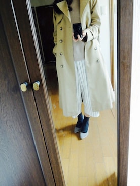 「ストライプパンツ」｜「アイテム（トレンチコート）」を使った、yuさん（レディース・159cm）の春コーディネート