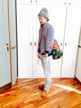 「BEAMS」｜「アイテム（ボストンバッグ）」を使った、大原 英敏【 ROUGET 代表】さん（メンズ・183cm）の秋コーディネート