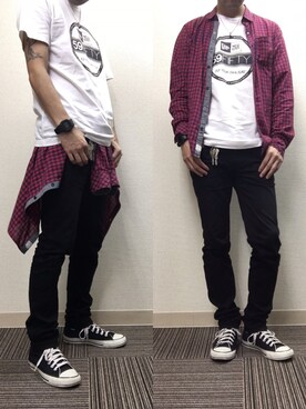 「NEW ERA（ニューエラ）のアイテム（Tシャツ/カットソー）」を使った、Kさん（メンズ・175cm）の秋コーディネート