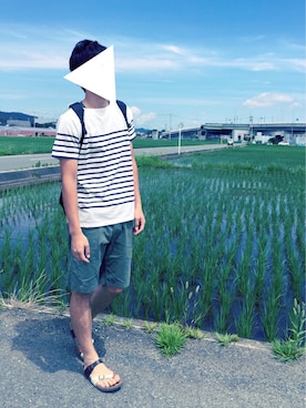 Gu ボーダーボートネックｔ 半袖 を使ったメンズ人気ファッションコーディネート Wear