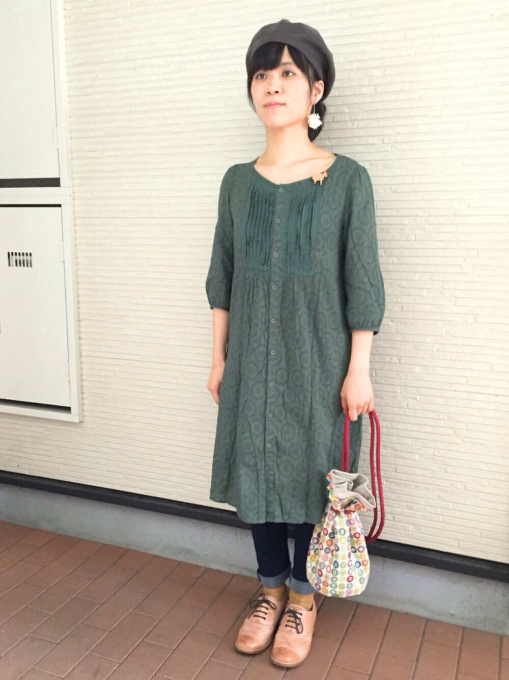 「ワンピース、UNIQLO、秋のコーデ、regal、デニムパンツ、handmade、スキニーデニム、ROPE' PICNIC(ROPE' PICNIC)、ランクイン感謝」｜「ROPE' PICNICのロングシャツ（シャツワンピース、グリーン系）」を使った、chaさん（レディース・153cm）の秋コーディネートの1枚目の写真