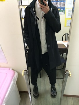 「モード系」｜「アイテム（ステンカラーコート）」を使った、N△G△NEGIさん（メンズ・178cm）の春コーディネート