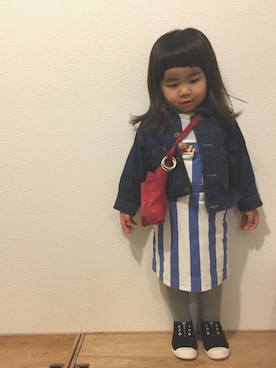「サロペットスカート」｜「アイテム（デニムジャケット）」を使った、rik○◎⚪︎さん（キッズ・90cm）の春コーディネート