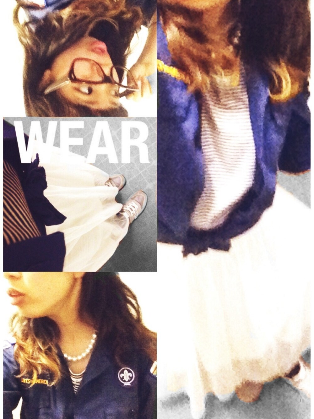 グレー系のスニーカー、ホワイト系のショルダーバッグを着用したレディースの春コーディネートの1枚目の写真