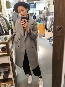 「gray」｜「アイテム（チェスターコート）」を使った、Ashleeeeeさん（レディース・165cm）の冬コーディネート
