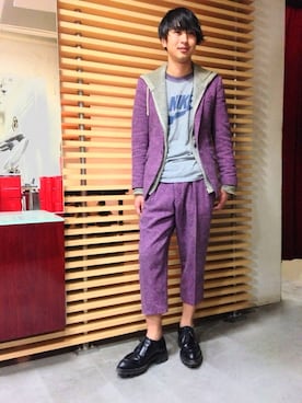 「JOHN LAWRENCE SULLIVAN（ジョンローレンスサリバン）のアイテム（セットアップ）」を使った、杉本慶太さん（メンズ・176cm）の春コーディネート