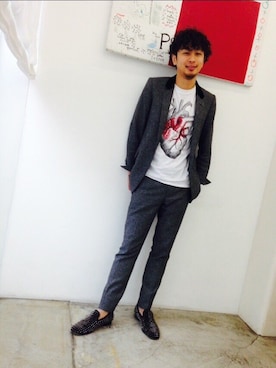 「JOHN LAWRENCE SULLIVAN（ジョンローレンスサリバン）のアイテム（セットアップ）」を使った、杉本慶太さん（メンズ・176cm）の秋コーディネート
