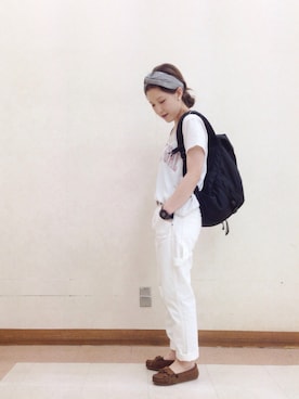 「ペインターパンツ」｜「アイテム（モカシン/デッキシューズ）」を使った、まる◎さん（レディース・158cm）の夏コーディネート