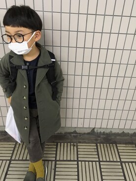 「アイテム（ステンカラーコート、グリーン系）」を使った、keeeen*さん（キッズ・110cm）の冬コーディネート