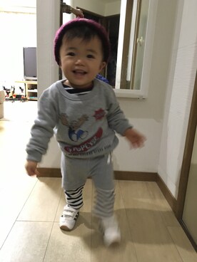 「こども ビームス（コドモビームス）のアイテム（スウェット）」を使った、しーやんさん（キッズ・80cm）の秋コーディネート
