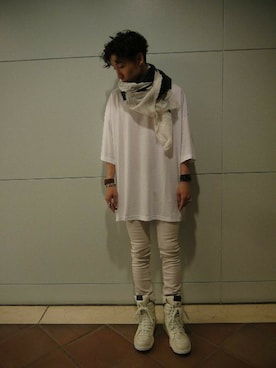 「アイテム（マフラー）」を使った、fujisakiさん（メンズ・172cm）の夏コーディネート