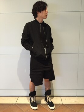 「Rick Owens（リックオウエンス）のアイテム（ジャケット/アウター）」を使った、fujisakiさん（メンズ・172cm）の夏コーディネート