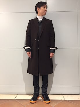「JOHN LAWRENCE SULLIVAN（ジョンローレンスサリバン）のアイテム（チェスターコート）」を使った、fujisakiさん（メンズ・172cm）の秋コーディネート