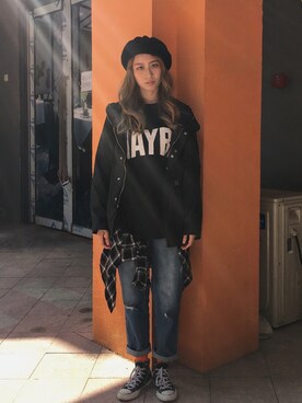 「initial（イニシャル）のアイテム（キャップ）」を使った、zitaさん（レディース・166cm）の冬コーディネート