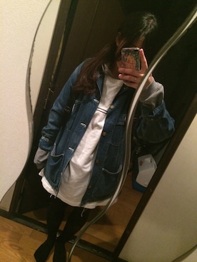 「northface」｜「アイテム（デニムジャケット）」を使った、nnkさん（レディース・161cm）の冬コーディネート