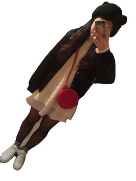 「ホワイトスニーカー」｜「アイテム（ナイロンジャケット）」を使った、nnkさん（レディース・161cm）の冬コーディネート